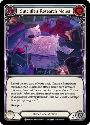 Sutcliffe's Research Notes (Blue) [CRU156] (Crucible of War)  1st Edition Rainbow Foil