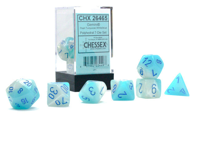 CHX Polyhedral 7-Die Set Gemini Pearl Turquoise-White/Blue (Luminary Effect)