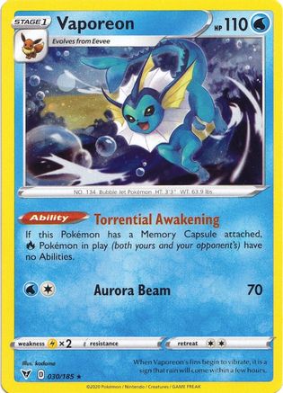 Vaporeon (030/185) (Cosmos Holo) [Sword & Shield: Vivid Voltage]-1