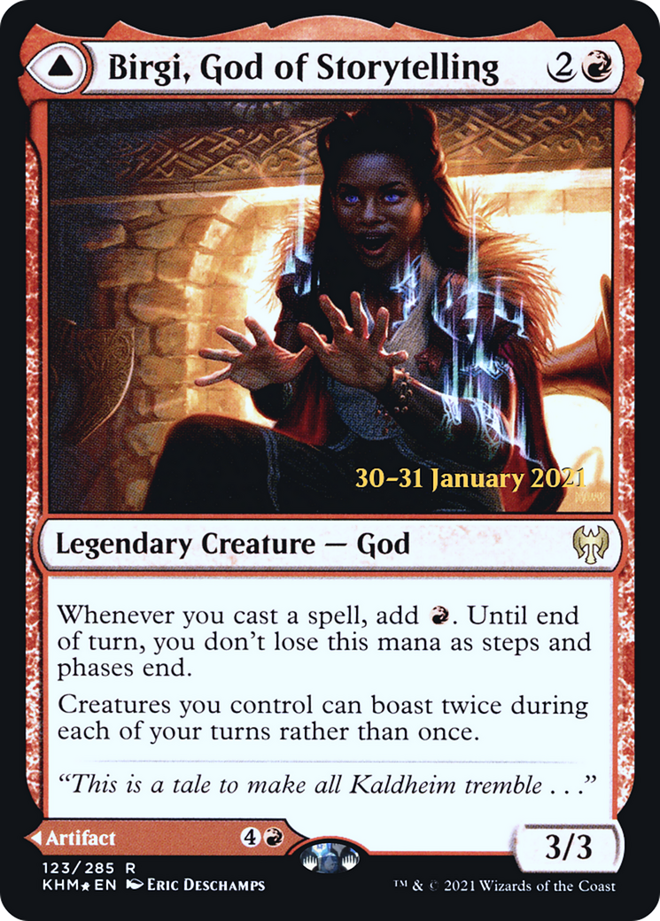 Birgi, God of Storytelling // Harnfel, Horn of Bounty [Kaldheim Prerelease Promos]-3