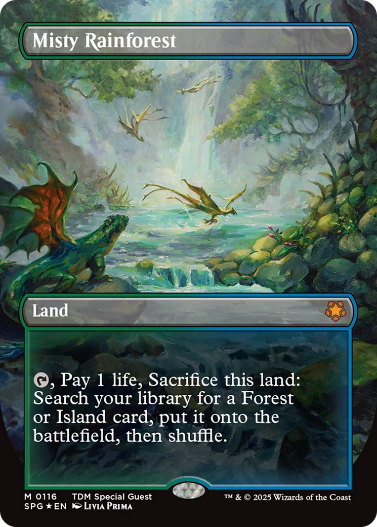 Misty Rainforest (Borderless) (Dragonscale Foil) [Tarkir: Dragonstorm Special Guests]-1
