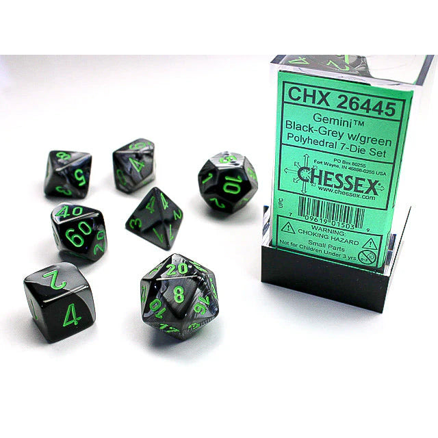 Chx Mini Dice 20645: Gemini Black-Grey/ Green 7-Die Set-1