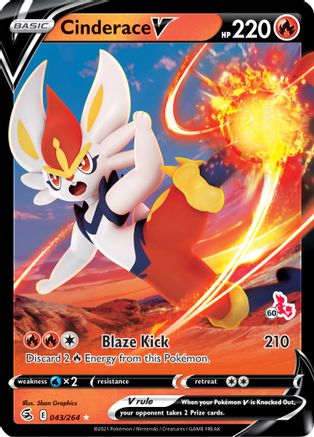 Cinderace V (043/264) (Cinderace Stamp #60) [Battle Academy 2022]-1