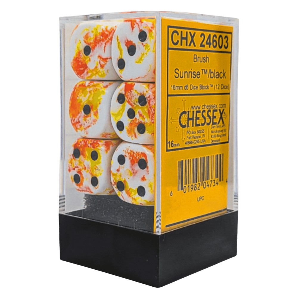 CHX 24603 Brush Sunrise/black 16mm d6 Dice Block (12 dice)