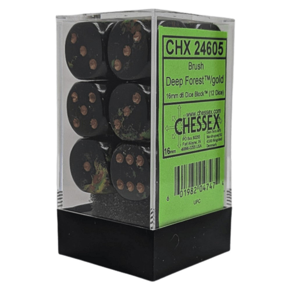 CHX 24605 Brush Deep Forest/gold 16mm d6 Dice Block (12 dice)