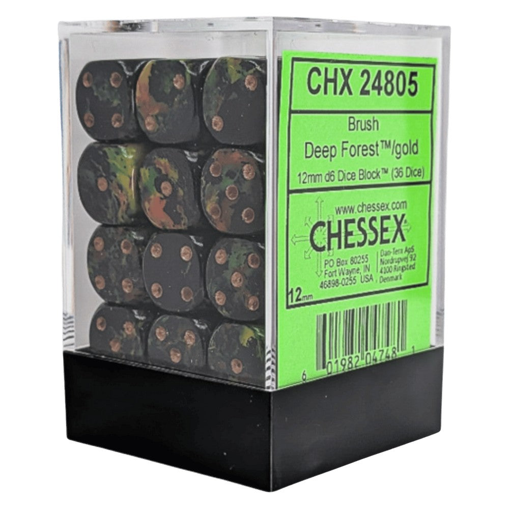 CHX 24805 Brush Deep Forest/gold 12mm d6 Dice Block (36 dice)