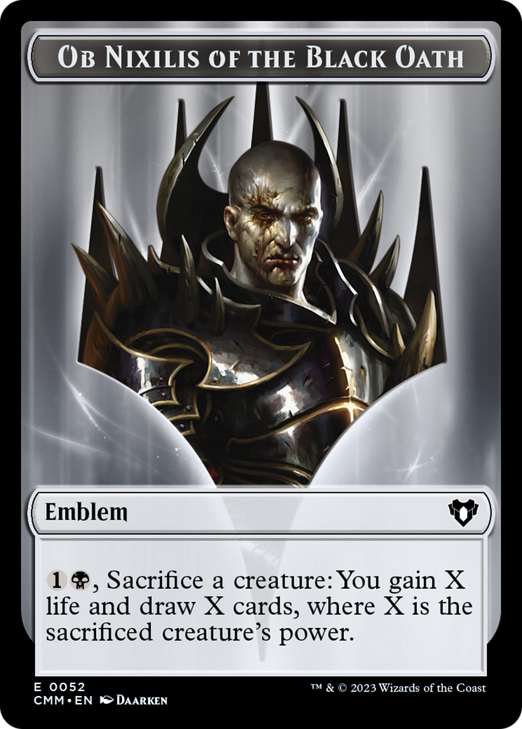 Clue // Ob Nixilis of the Black Oath Emblem Double-Sided Token [Commander Masters Tokens]-2