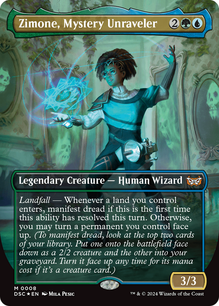 Zimone, Mystery Unraveler (Borderless) (DSC-008) - Duskmourn: House of Horror Commander (Borderless) Foil-1