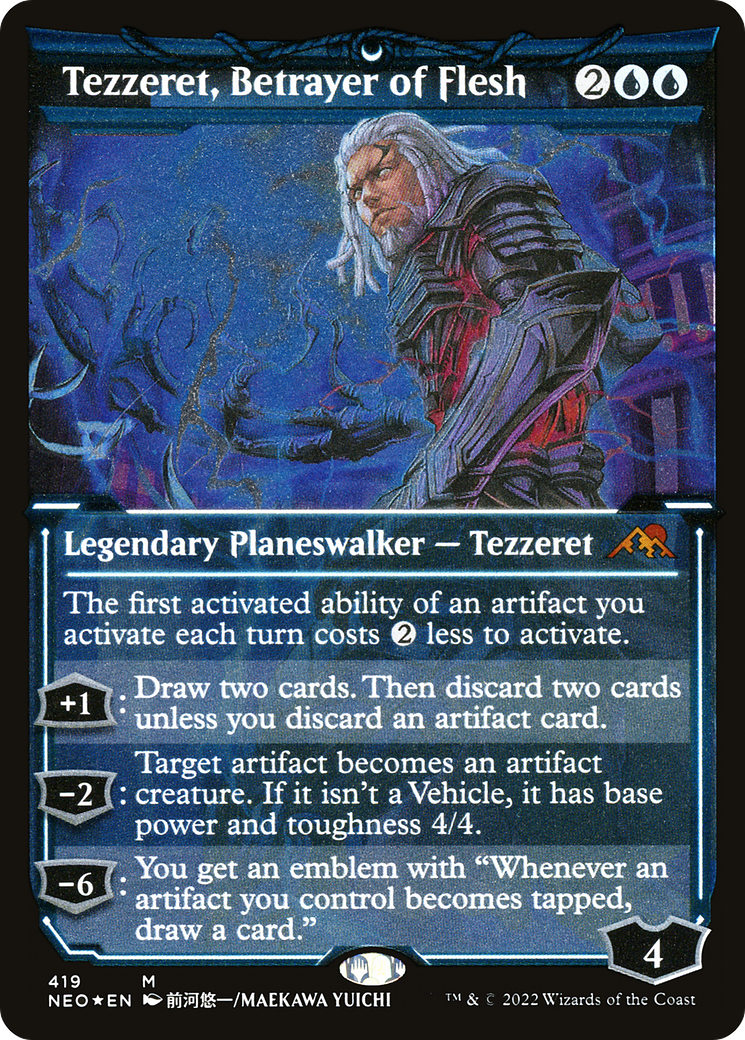 Tezzeret, Betrayer of Flesh (NEO-419) - Kamigawa: Neon Dynasty: (Showcase) Etched Foil-1