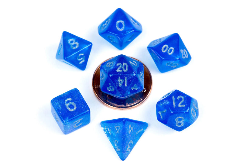 MDG 10mm Mini Polyhedral Dice Set: Stardust Blue w/Silver-1