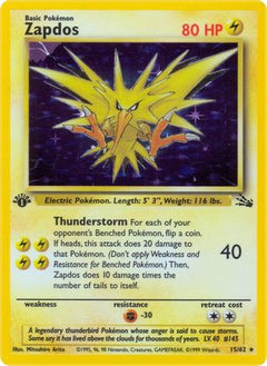 Zapdos (15) 015  - Unlimited Holofoil Fossil - Holo Rare-1