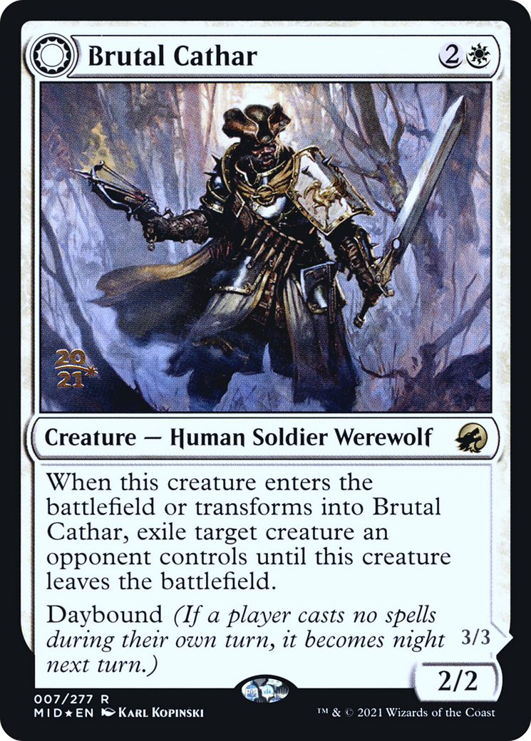 Brutal Cathar // Moonrage Brute [Innistrad: Midnight Hunt Prerelease Promos]-3