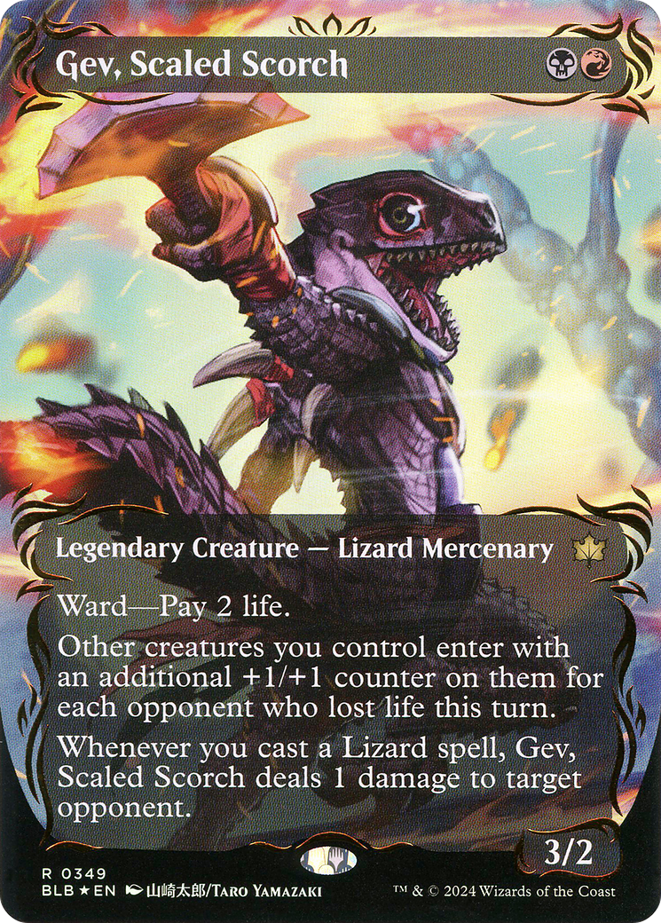 Gev, Scaled Scorch (Borderless) (Raised Foil) [Bloomburrow]-1
