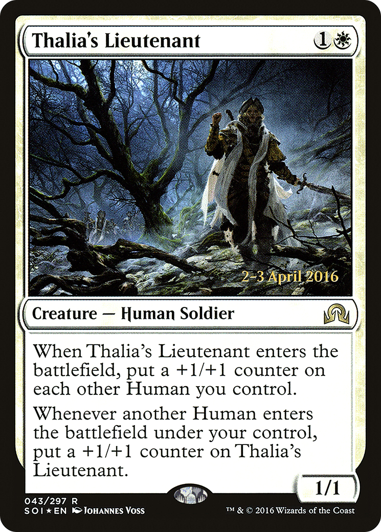 Thalia's Lieutenant [Shadows over Innistrad Prerelease Promos]-1