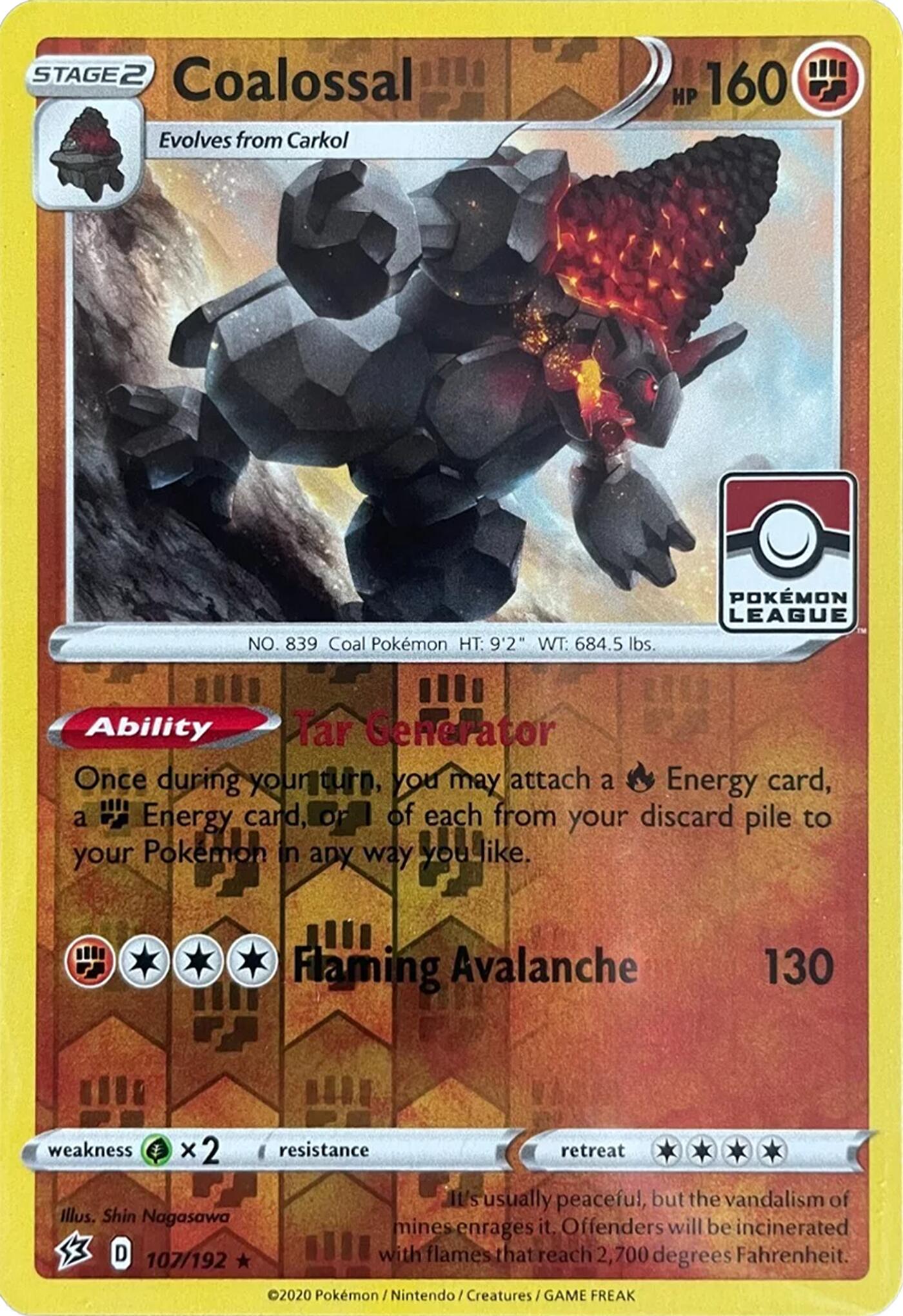 Coalossal (107/192) (League Promo) [Sword & Shield: Rebel Clash]-1