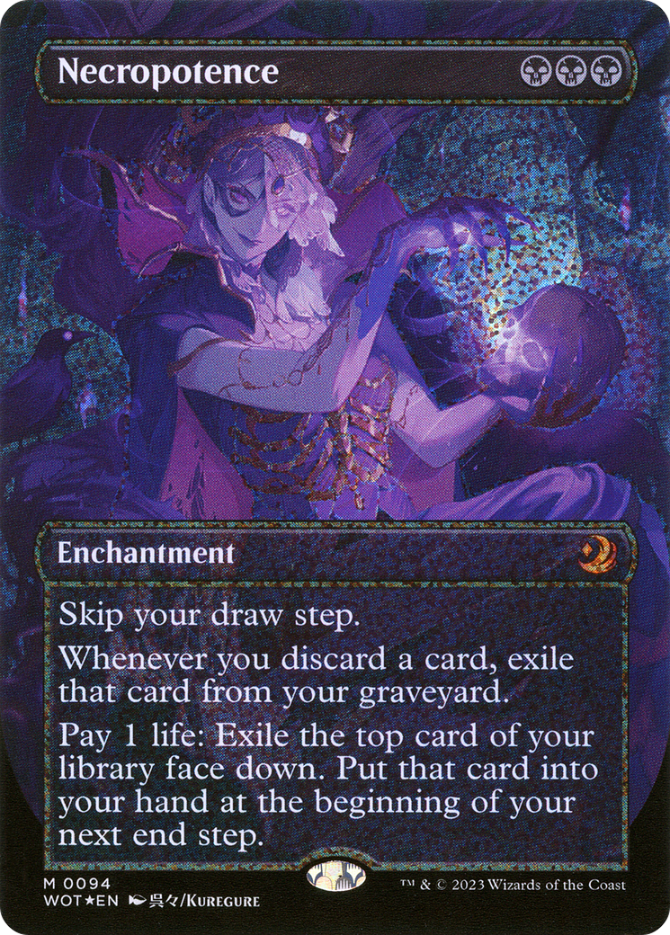 Necropotence (Anime Borderless) (Confetti Foil) [Wilds of Eldraine: Enchanting Tales]-1