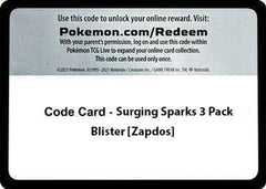 Code Card - Surging Sparks 3 Pack Blister [Zapdos]  SV08 Surging Sparks - Code Card-1
