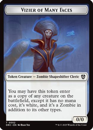 Vizier of Many Faces // Zombie (0003) Double-Sided Token (DRC-2 // 3) - Commander: Aetherdrift-1
