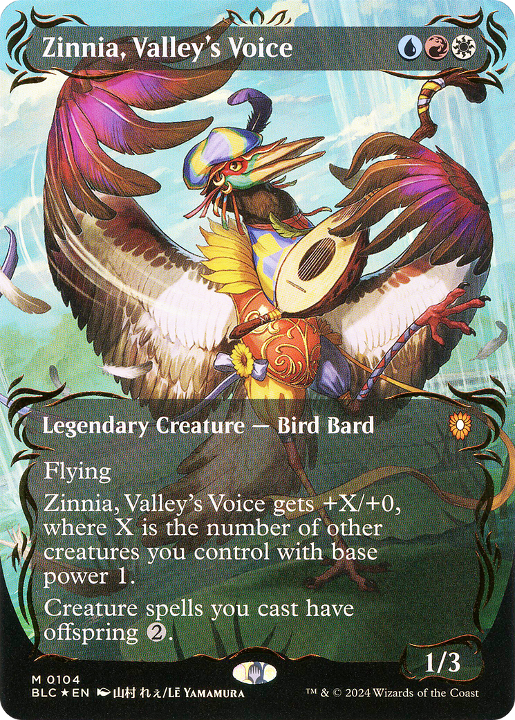 Zinnia, Valley's Voice (Borderless) (Raised Foil) (BLC-104) - Bloomburrow Commander (Borderless) Foil-1