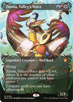 Zinnia, Valley's Voice (Borderless) (Raised Foil) (BLC-104) - Bloomburrow Commander (Borderless) Foil-1