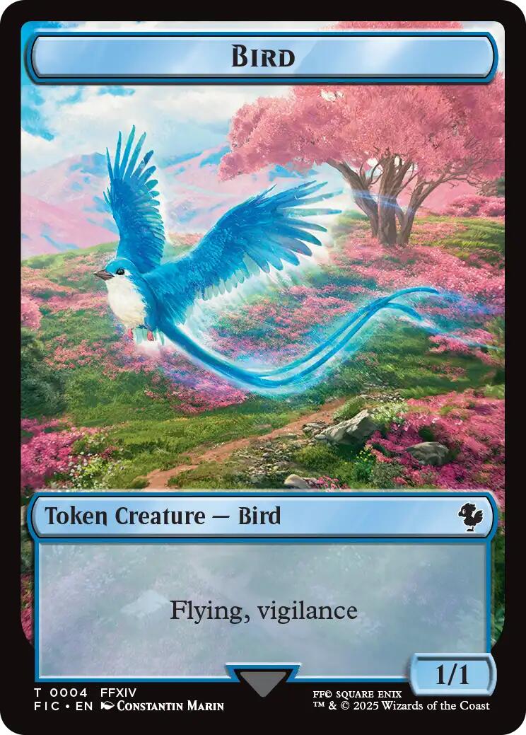 Bird // Hero (0029) Double-Sided Token (Surge Foil) [FINAL FANTASY Commander Tokens]-1
