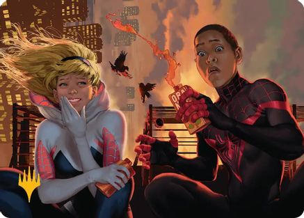 Heroes' Hangout Art Card (Gold-Stamped Planeswalker Symbol) (AASPM-014) - Art Series: Marvel's Spider-Man-1