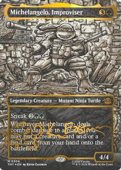 Michelangelo, Improviser (Borderless) (Gold-Stamped Signature) (TMT-304) - Teenage Mutant Ninja Turtles Foil-1