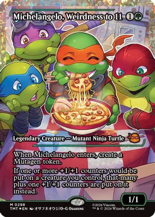 Michelangelo, Weirdness to 11 (Showcase) (Fracture Foil) (TMT-298) - Teenage Mutant Ninja Turtles Foil-1