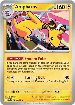 Ampharos 029/086  - Holofoil ME04 Chaos Rising - Rare-1
