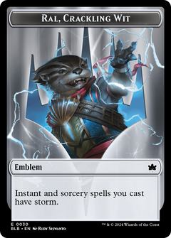 Emblem - Ral, Crackling Wit // Bushy Bodyguard Double-Sided Token [Bloomburrow Tokens]-1