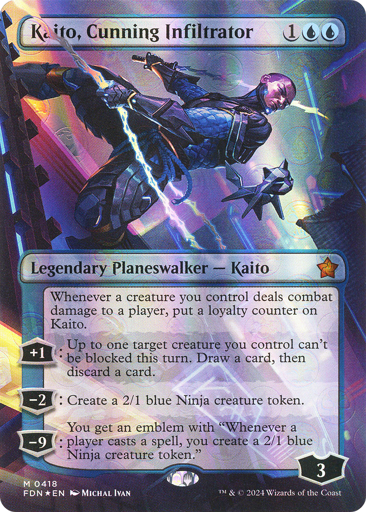 Kaito, Cunning Infiltrator (Borderless) (Mana Foil) [Foundations]-1