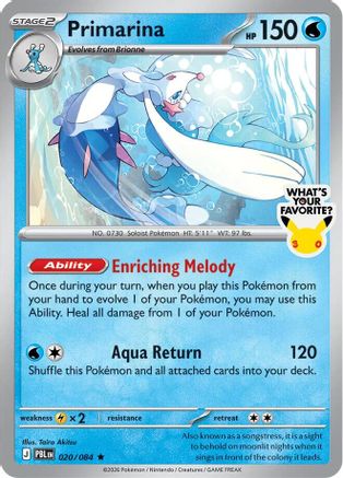 Primarina 020/084  - Holofoil Miscellaneous Cards & Products - Rare-1