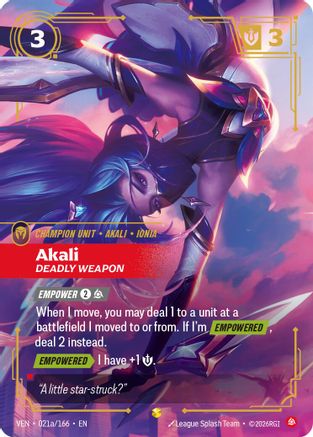 Akali, Deadly Weapon (Alternate Art) (021a/166) - Vendetta Foil-1