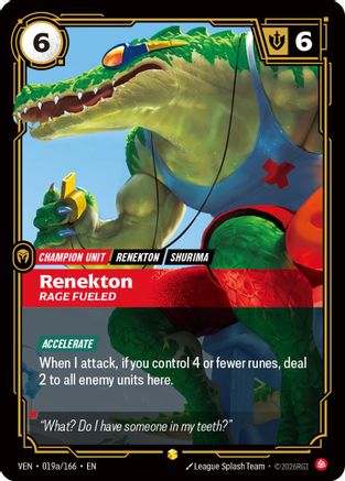 Renekton, Rage Fueled (Alternate Art) (019a/166) - Vendetta Foil-1