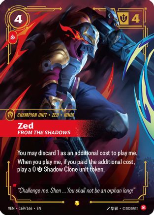 Zed, From the Shadows (Overnumbered) (169/166) - Vendetta Foil-1