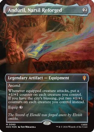 Anduril, Narsil Reforged (Borderless) (Surge Foil) (HOC-080) - The Hobbit: Eternal-Legal Foil-1