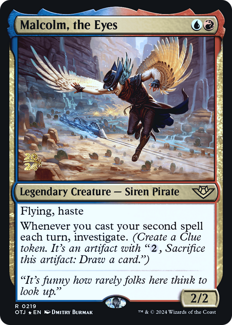 Malcolm, the Eyes [Outlaws of Thunder Junction Prerelease Promos]-1