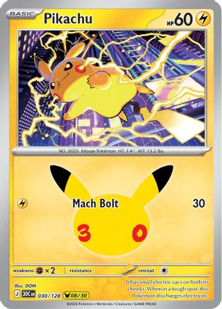 Pikachu 030/128  - Holofoil ME 30th Celebration - None-1