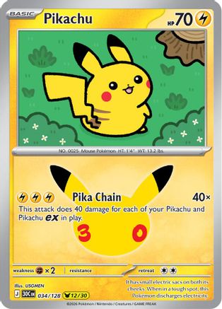 Pikachu 034/128  - Holofoil ME 30th Celebration - None-1