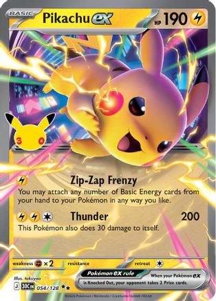 Pikachu ex 054/128  - Holofoil ME 30th Celebration - Double Rare-1