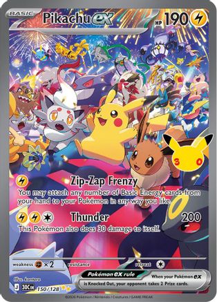 Pikachu ex 150/128  - Holofoil ME 30th Celebration - Special Illustration Rare-1