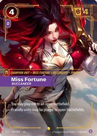 Miss Fortune, Buccaneer (T1 Worlds Champion Player Bundle) (T1A 004/005) - Riftbound Promotional Cards Foil-1