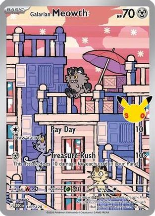Galarian Meowth 141/128  - Holofoil ME 30th Celebration - Illustration Rare-1