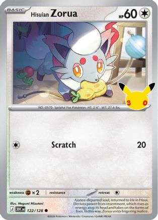 Hisuian Zorua 122/128  - Holofoil ME 30th Celebration - Common-1