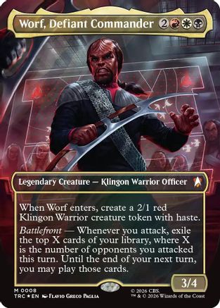 Worf, Defiant Commander (Borderless) (Surge Foil) (TRC-008) - Commander: Star Trek Foil-1
