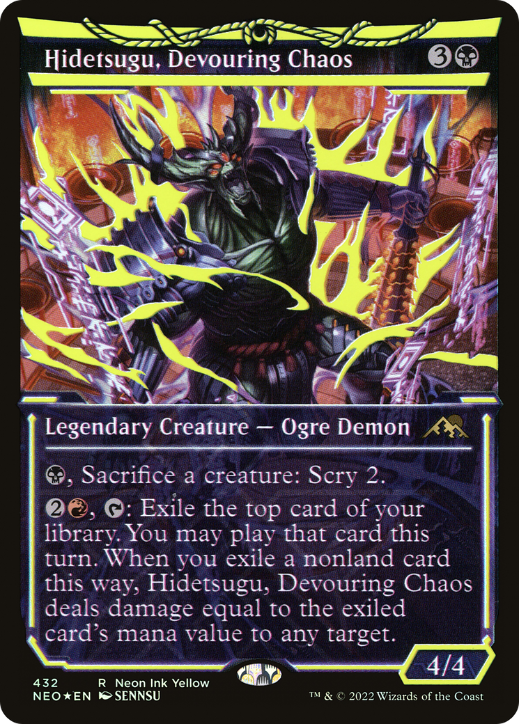 Hidetsugu, Devouring Chaos (Neon Ink Yellow) [Kamigawa: Neon Dynasty]-1