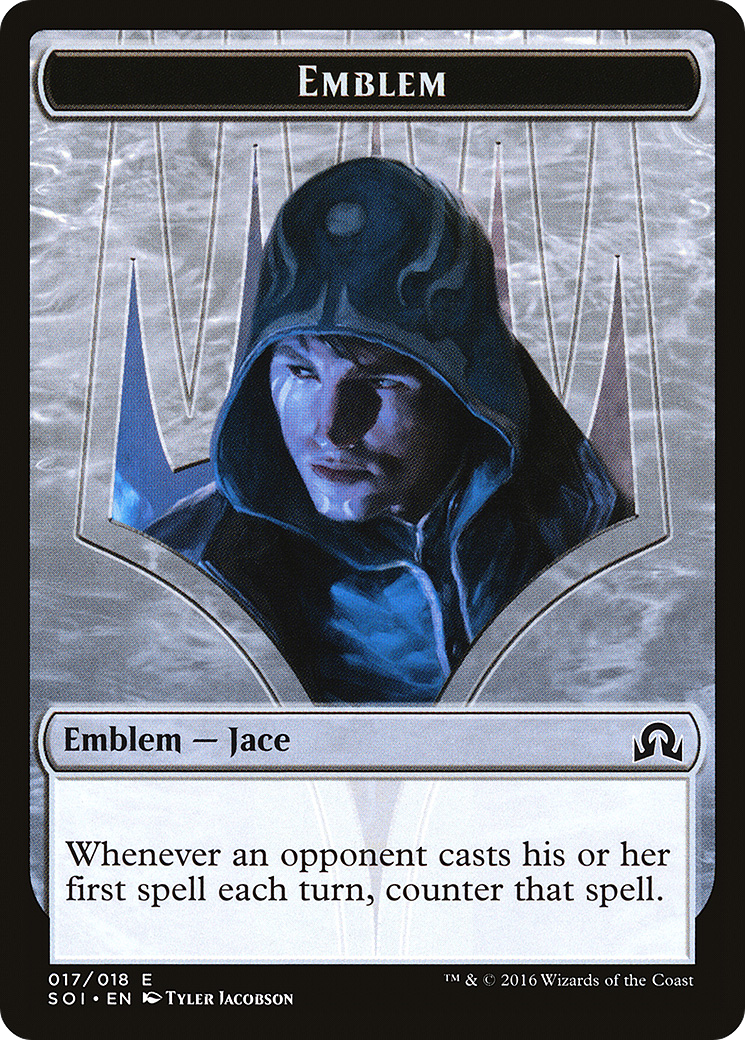 Jace, Unraveler of Secrets Emblem [Shadows over Innistrad Tokens]-1