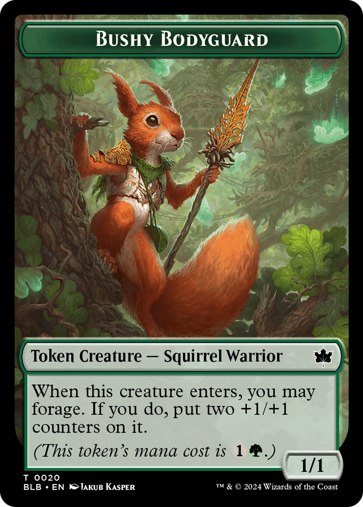 Emblem - Ral, Crackling Wit // Bushy Bodyguard Double-Sided Token [Bloomburrow Tokens]-2