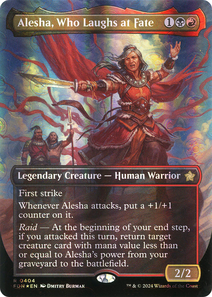 Alesha, Who Laughs at Fate (Borderless) (Mana Foil) [Foundations]-1