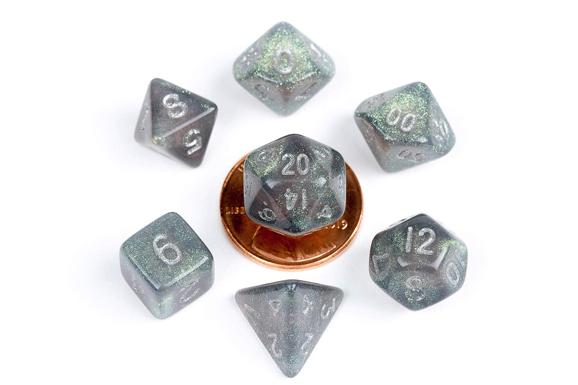 MDG 10mm Mini Polyhedral Dice Set: Stardust Gray w/ Silver-1